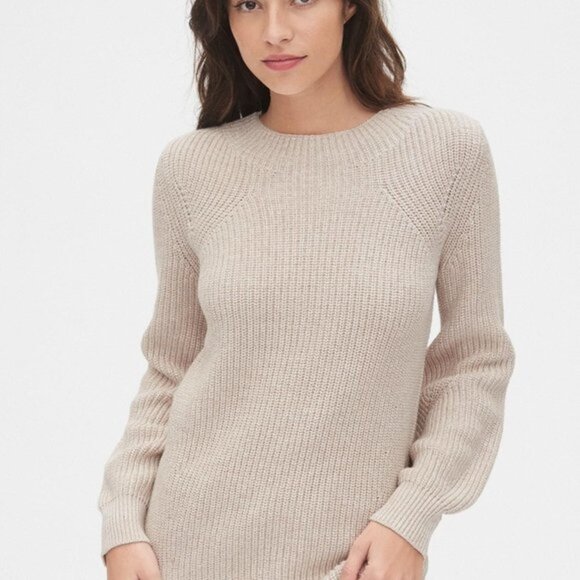 Womens GAP Crew neck sweater beige oatmeal Ribbed knit Size Large - Picture 1 of 3